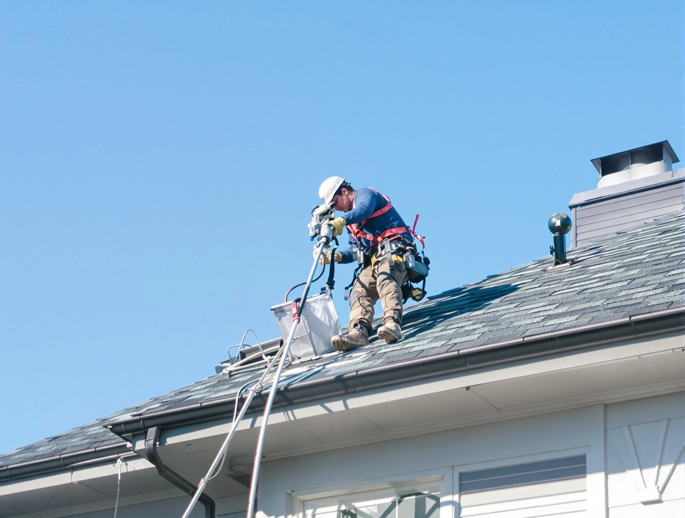 Chino Dryer Vent Cleaning certified technician cleaning a roof-mounted dryer vent system in Chino