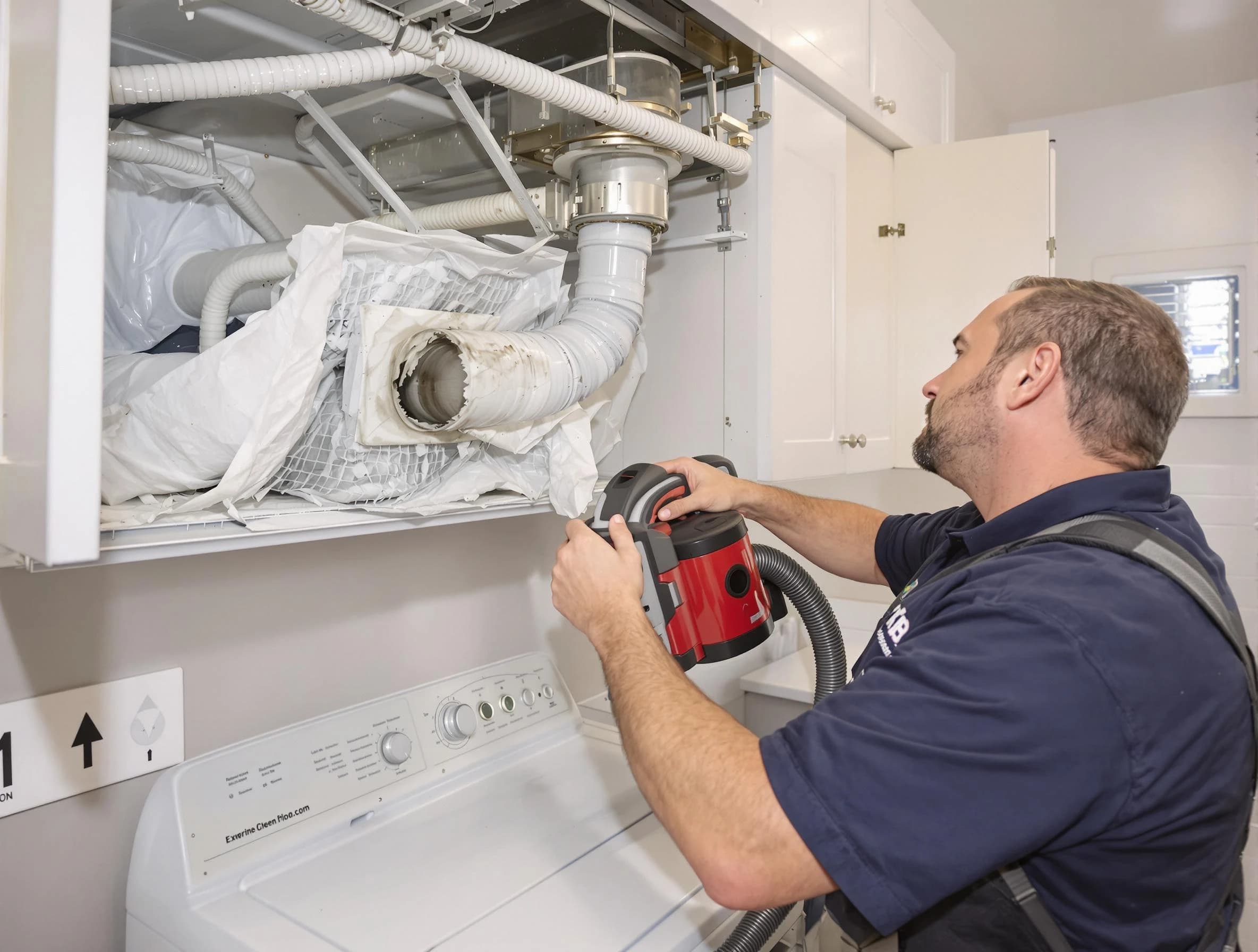 Chino Dryer Vent Cleaning technician performing professional exhaust vent cleaning at a residential property in Chino