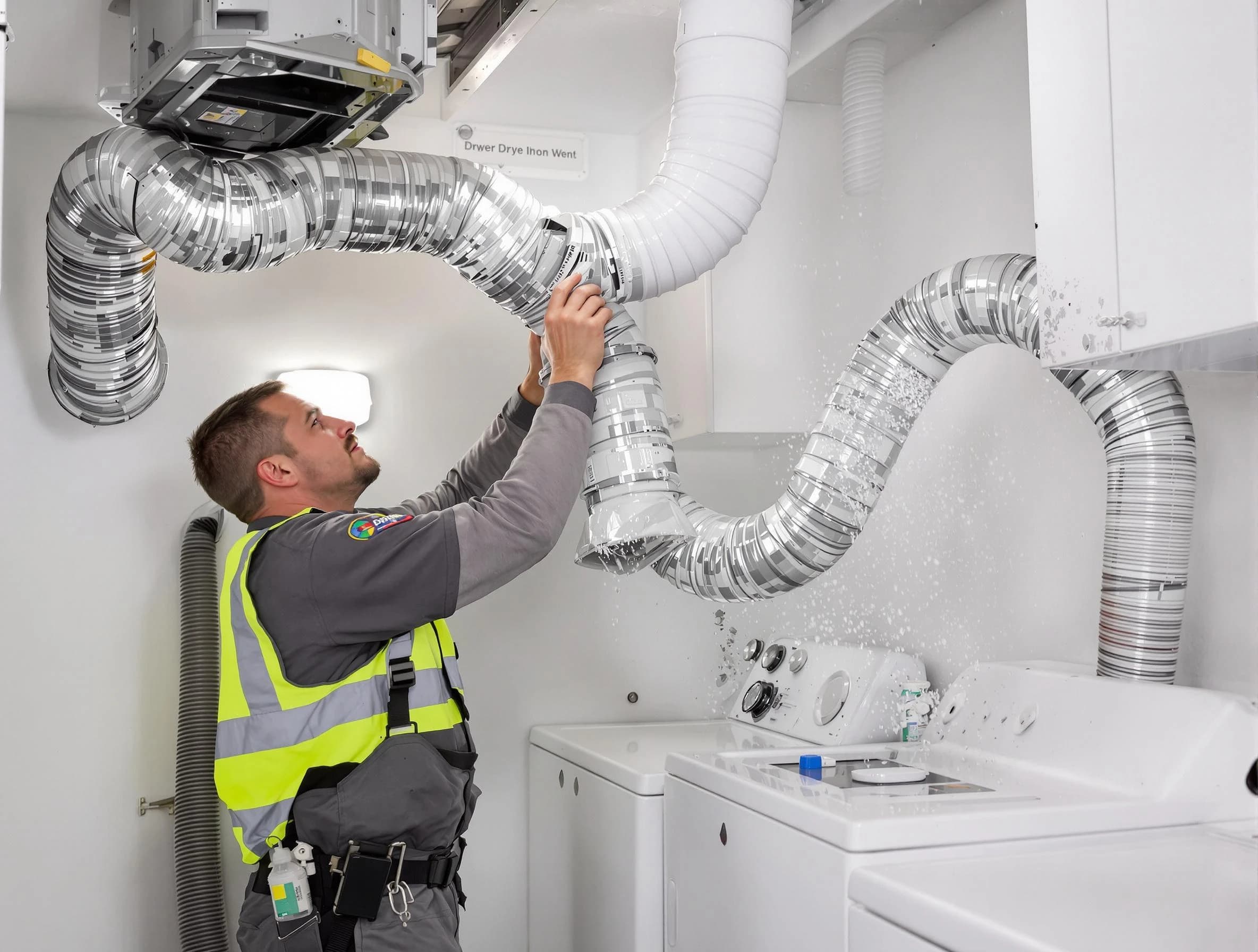 Chino Dryer Vent Cleaning technician performing detailed dryer exhaust vent cleaning at a home in Chino