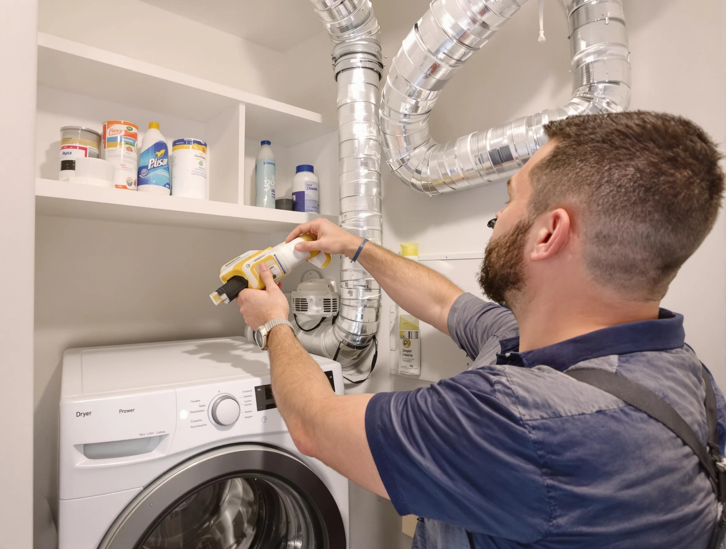 Chino Dryer Vent Cleaning technician performing dryer vent cleaning at a home in Chino