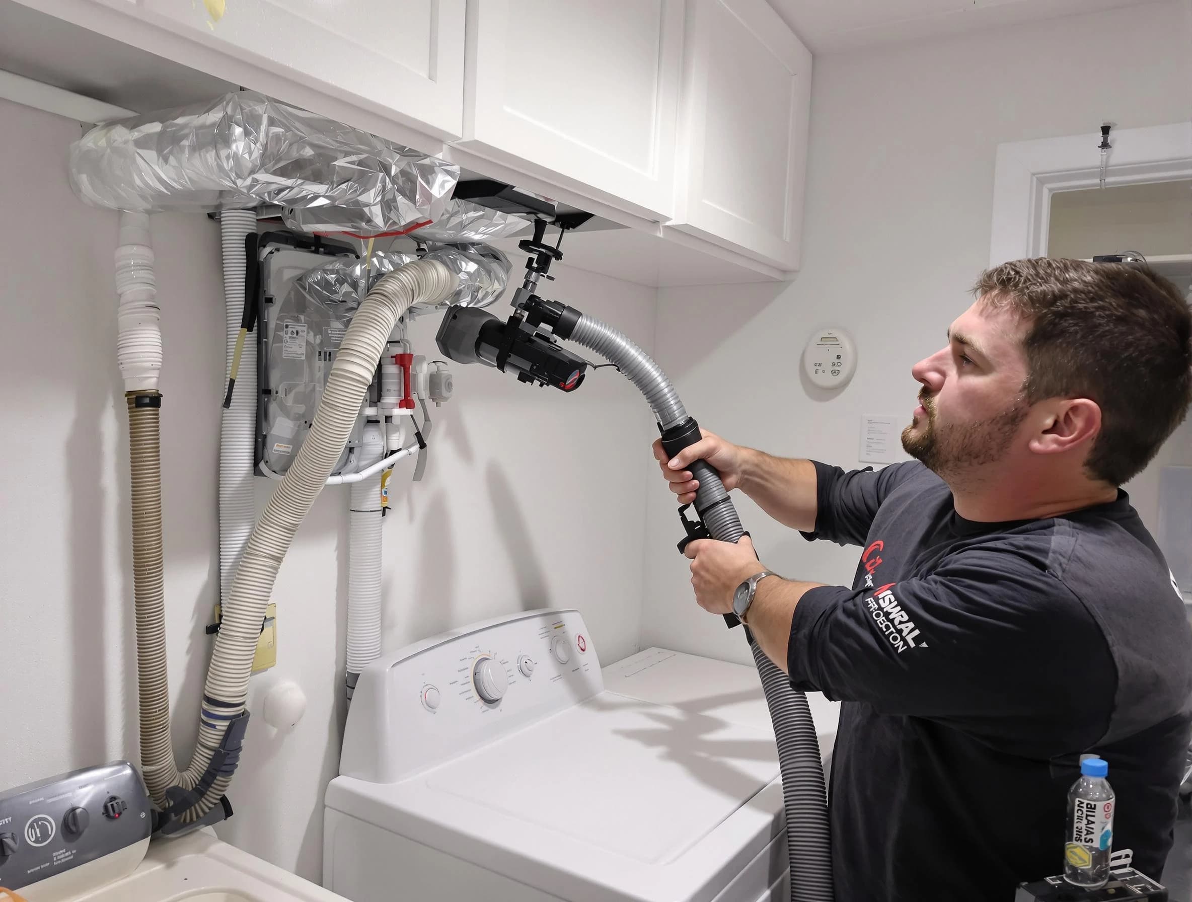 Chino Dryer Vent Cleaning certified technician performing safety-focused gas dryer vent cleaning in Chino