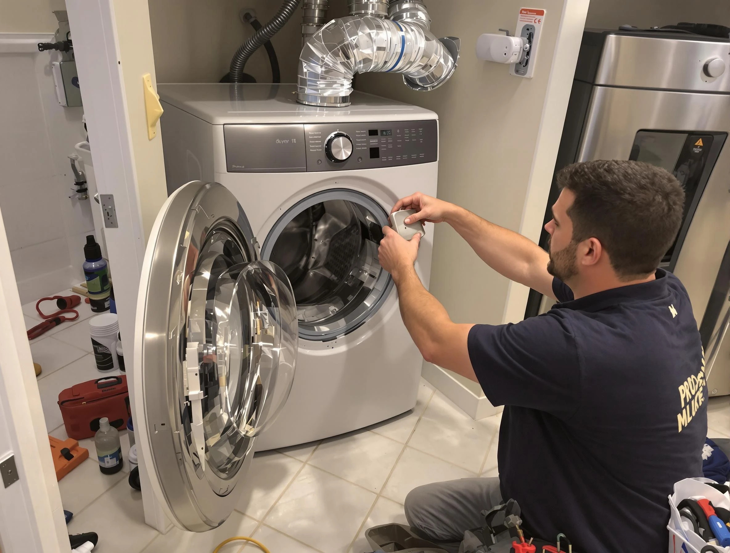 Chino Dryer Vent Cleaning technician performing precise dryer vent hose installation in Chino